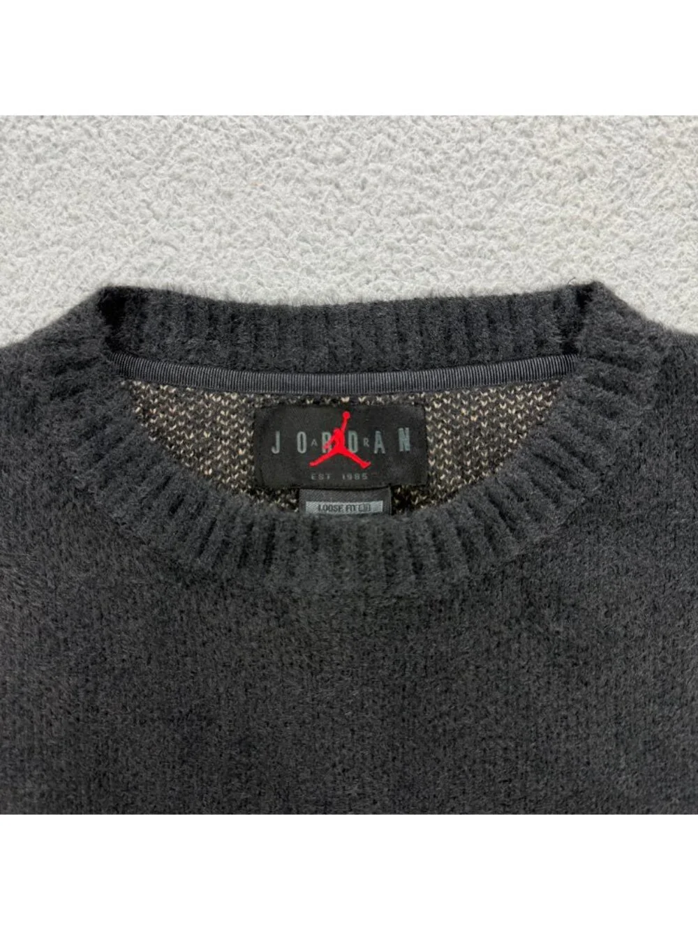Air Jordan Sweater Men Medium M Black Flight Heritage Crop Knit Fuzzy Sweatshirt
